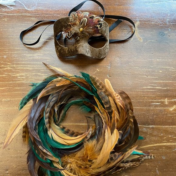 Handmade Accessories - Masquerade Mask Feather Masks (HANDMADE W REAL FEATHERS)